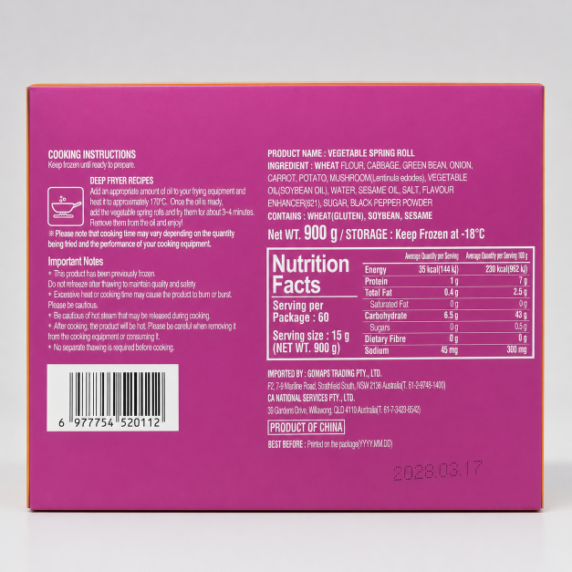 봉셰프 야채 스프링롤 15G x 60P/10